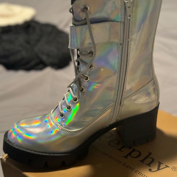 Lace Up Round Toe Chunky Heel Combat Platform Boots - Picture 5 of 10